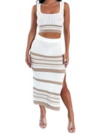 Sleeveless Tank Top & Split Stripe Skirt Set