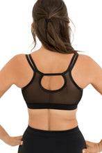 Load image into Gallery viewer, black nylon and power mesh racerback