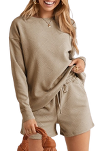 Load image into Gallery viewer, Textured Long Sleeve Top and Drawstring Shorts Set