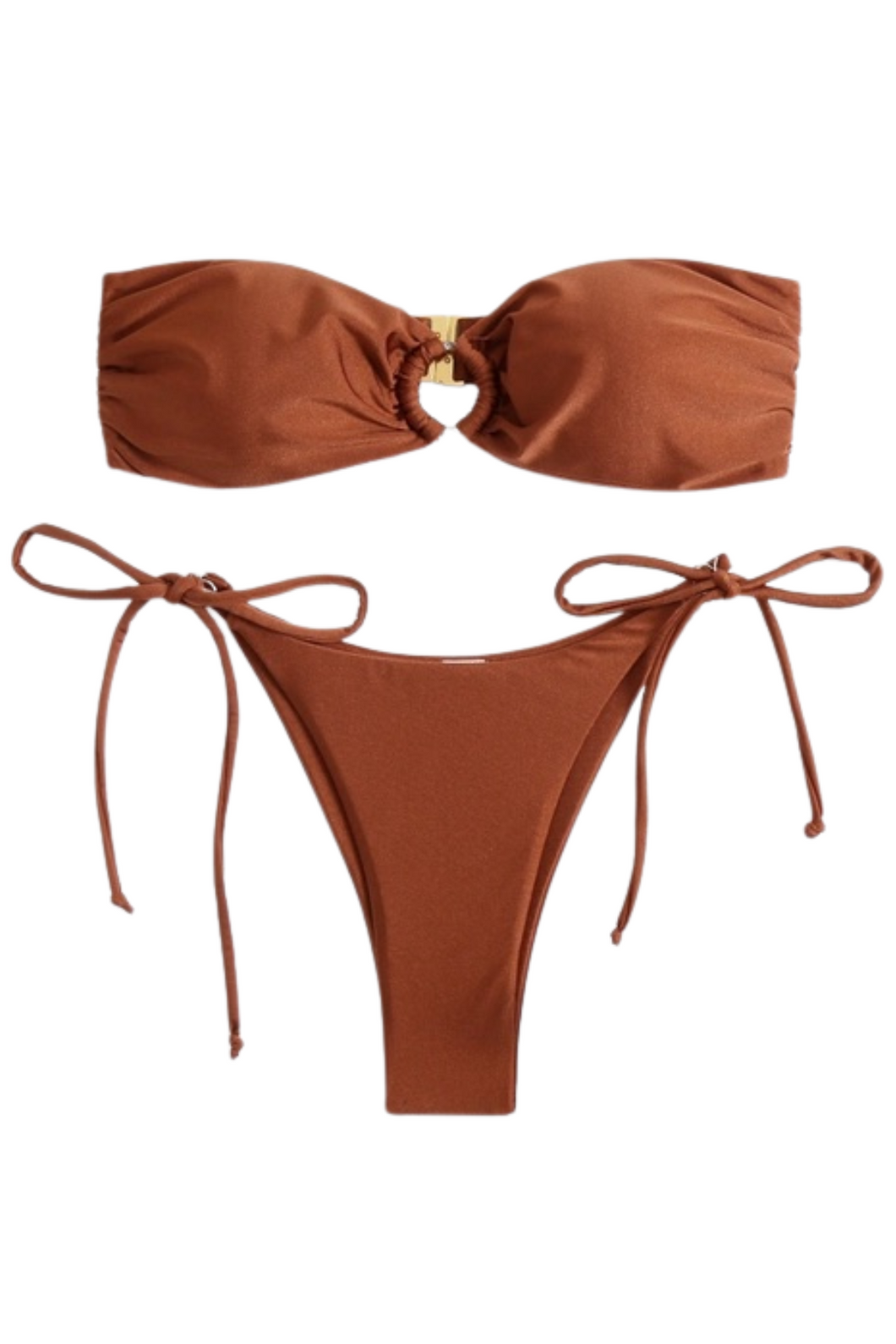 Solid Color Metal Rings Bikini Set