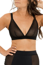 Load image into Gallery viewer, black nylon and power mesh racerback