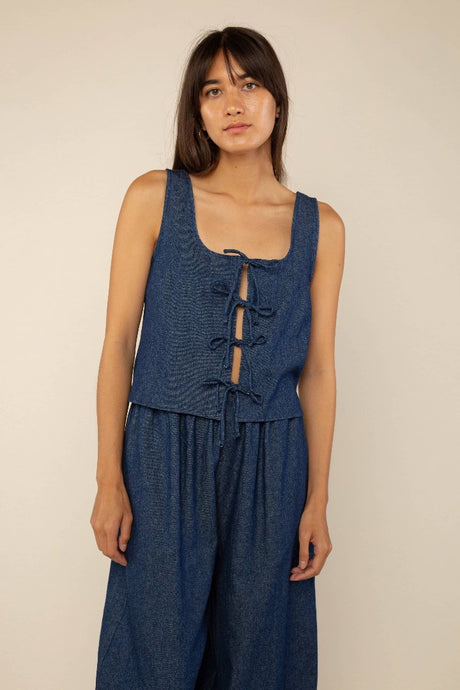 Denim Tie Top | Cotton Woven Tank