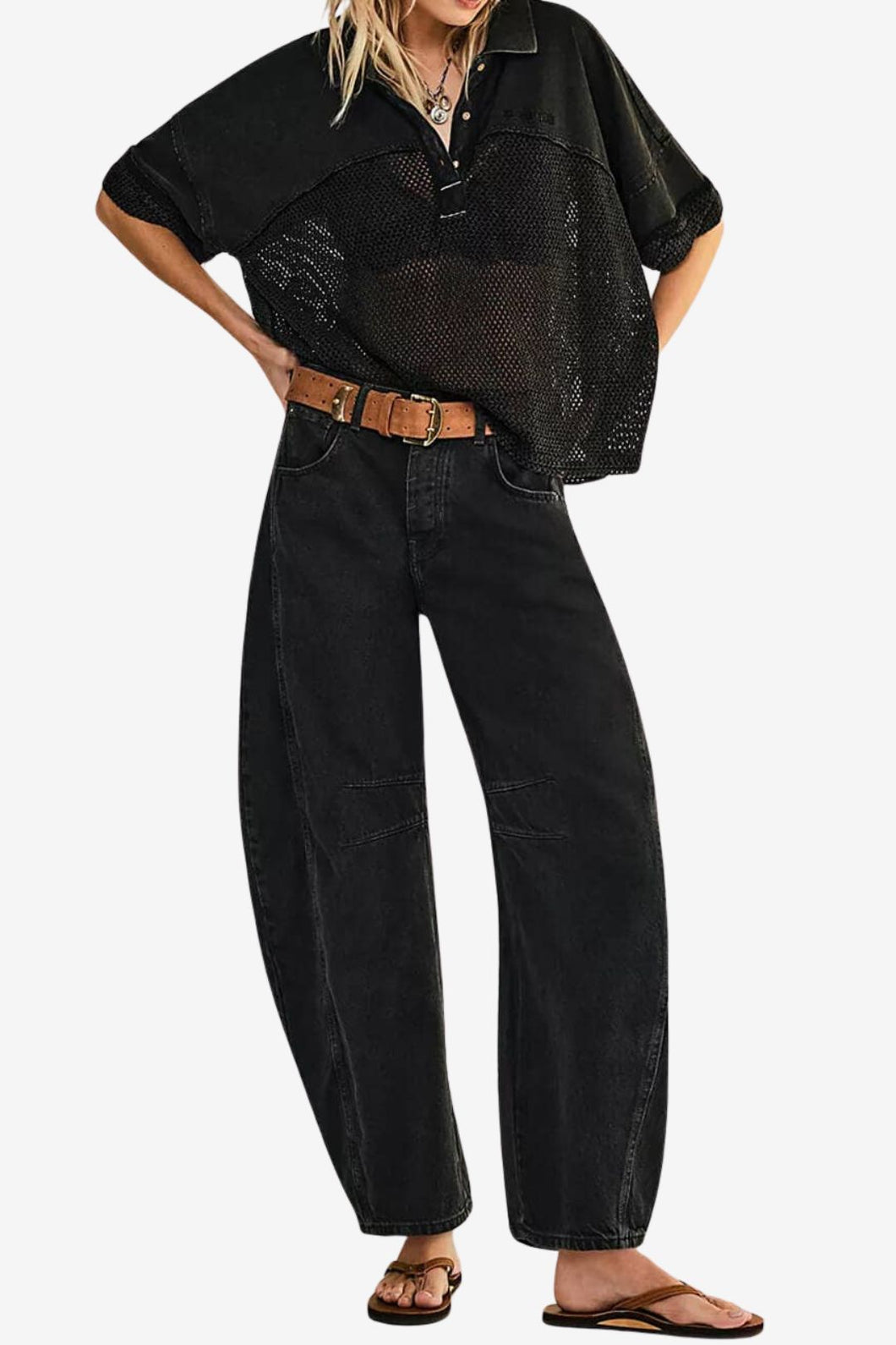 Ladies Mid Rise Wide Leg Barrel Jeans