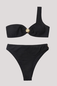 Black Crinkle Sea Shell Two Piece Bathingsuit