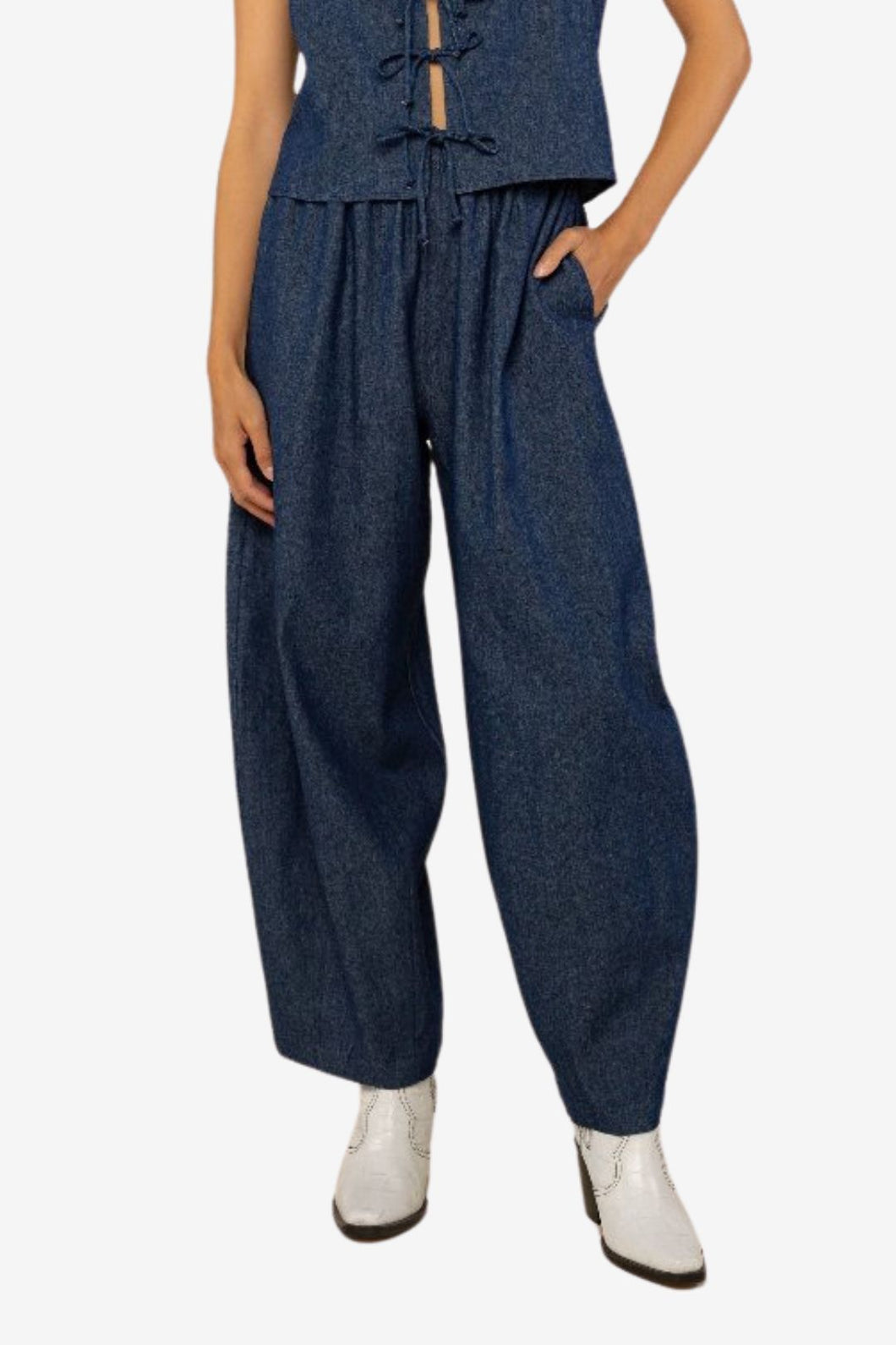 Denim Lantern Pant | High Rise Barrel Jeans