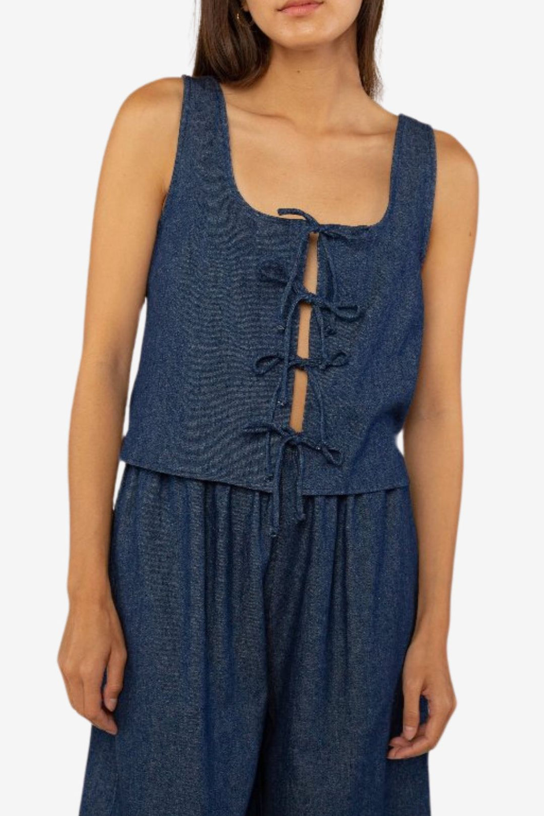 Denim Tie Top | Cotton Woven Tank