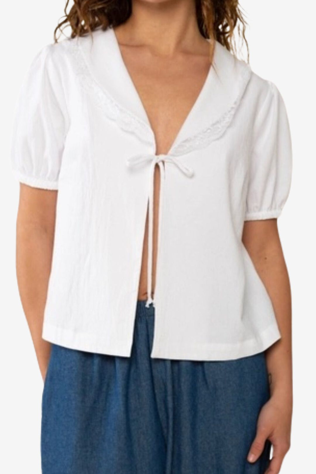 Emery Front Tie Top- White