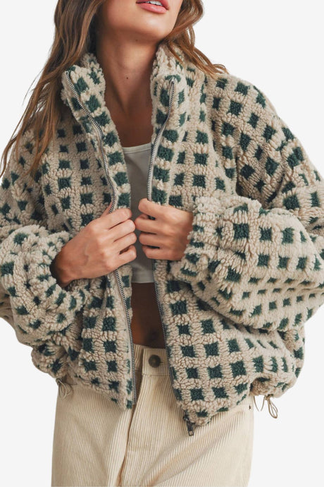 Fuzzy Checkered Sherpa Jacket