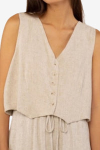 Linen Vest- Sleeveless Woven Button Up