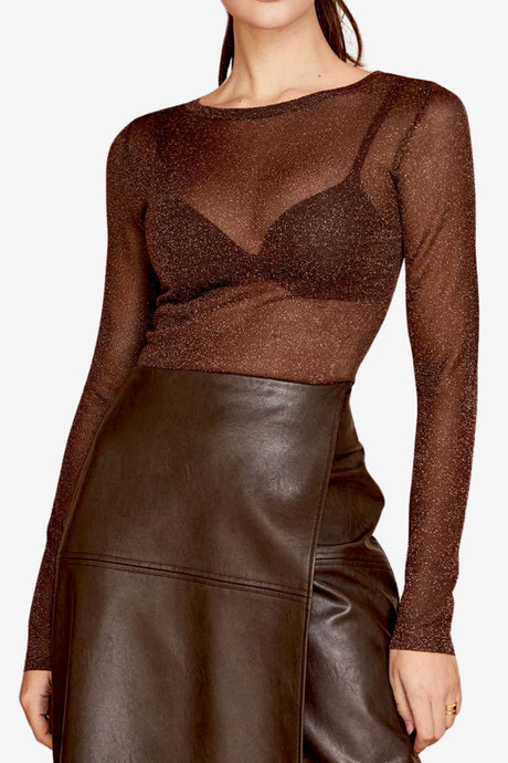 Espresso Lurex Sheer Top