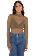 Load image into Gallery viewer, olive mesh mock neck top