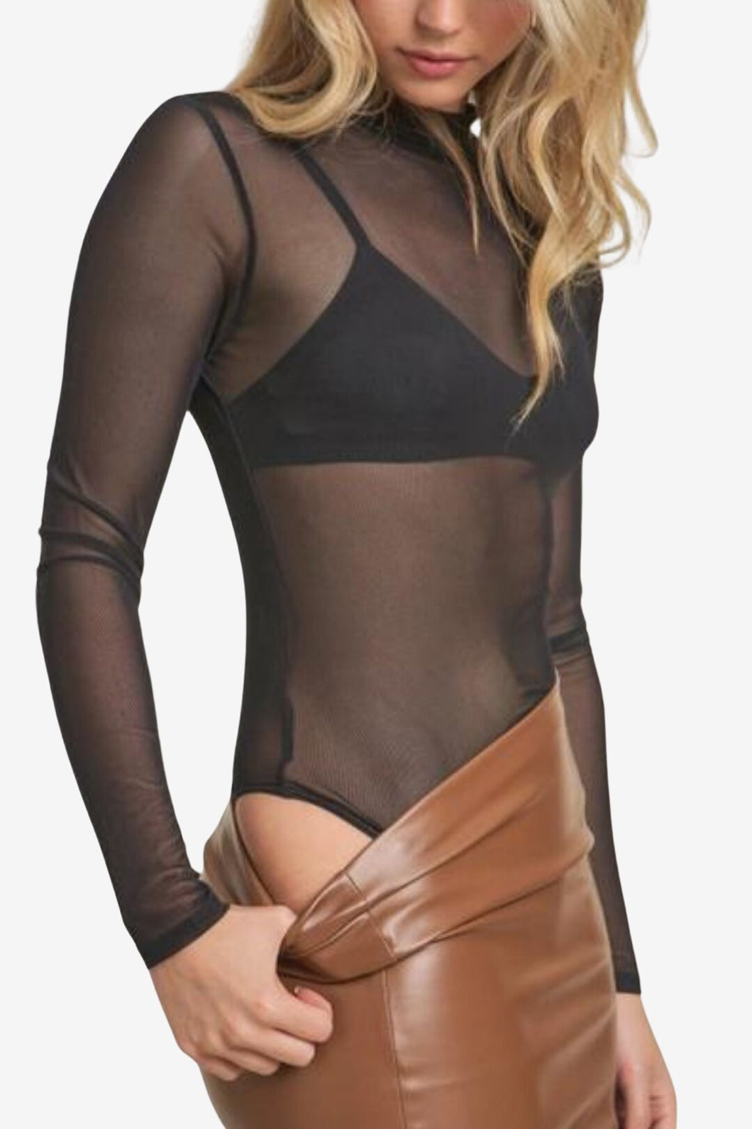 Long Sleeve Mock Neck Mesh Bodysuit