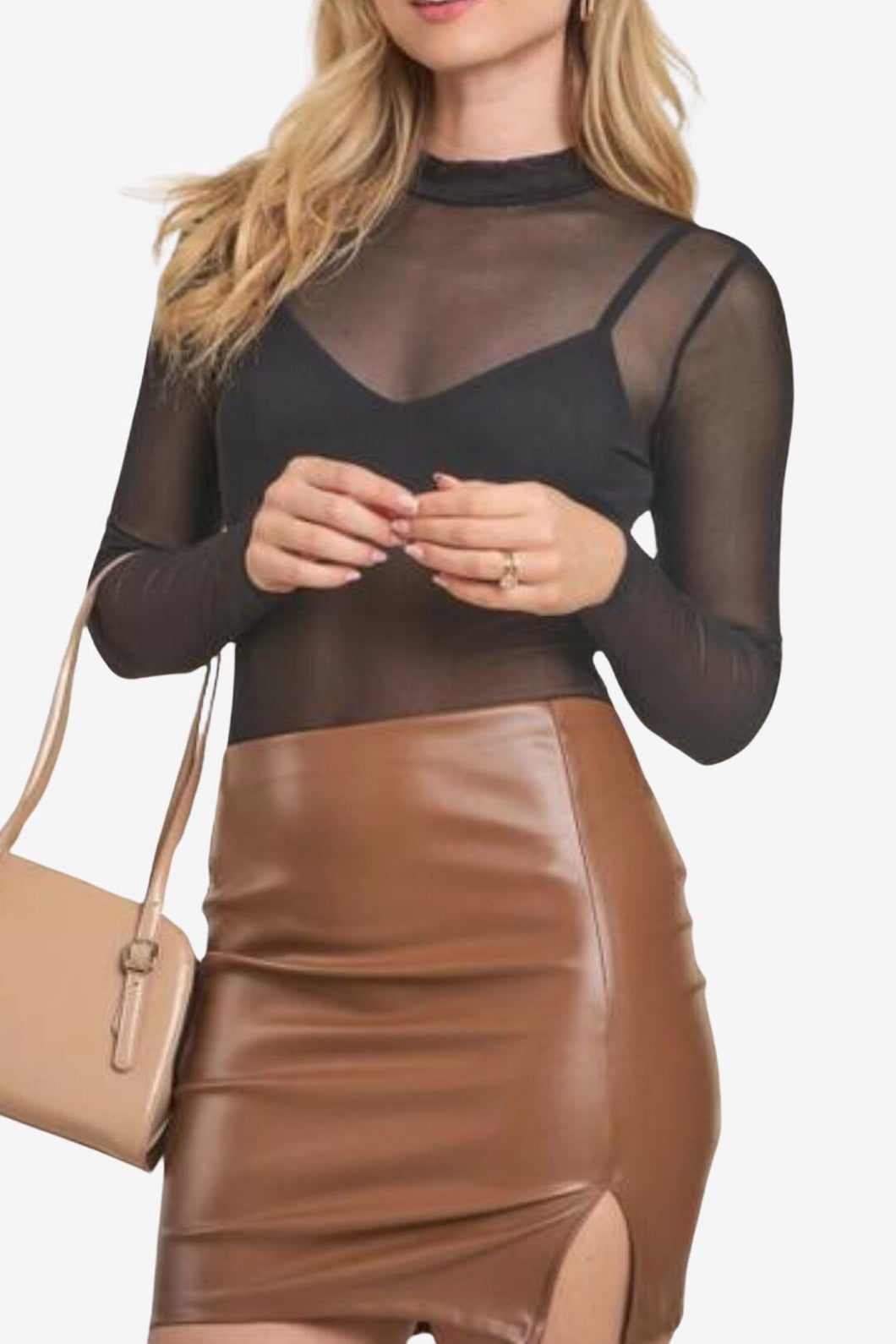 Long Sleeve Mock Neck Mesh Bodysuit