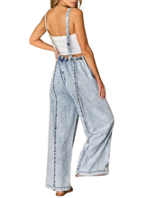 Load image into Gallery viewer, Light Wash Frayed Exposed Seam Wide Leg Denim Overall